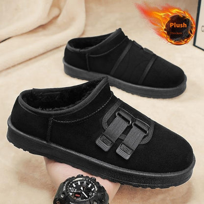 Men's Winter Fleece-Lined Thick Half Slippers