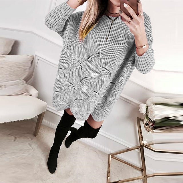 Wave Pattern Loose Neckline Women's Knit Sweater