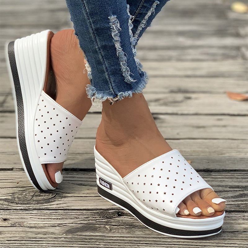 Summer Fashion Fish Mouth Wedge Sandals: Stylish Hollow Design High Heel Slides