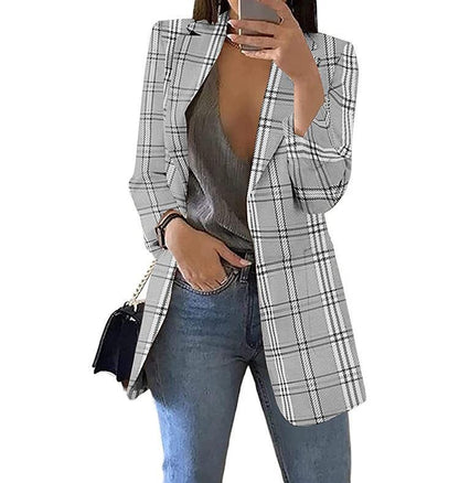 New European And American Fashion Plaid Casual Suit Slim Coat Women