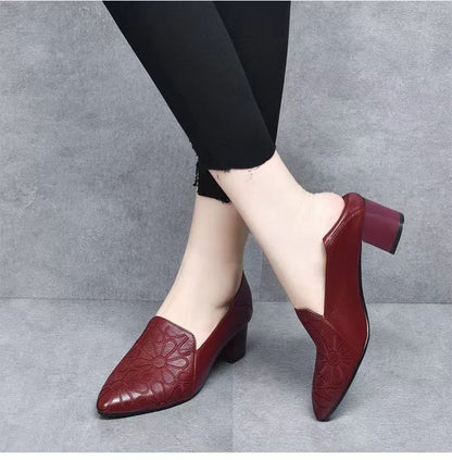 Soft Bottom Pointed Toe Pumps Women's Mid Heel Shoes