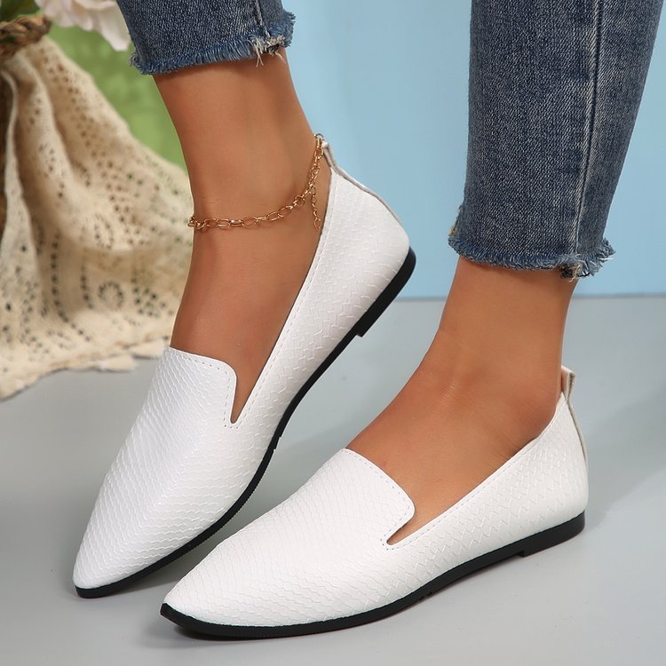 Simple Pointed Snake Pattern Flat Pumps – Slip-On Lazy Shoes for Foreign Trade