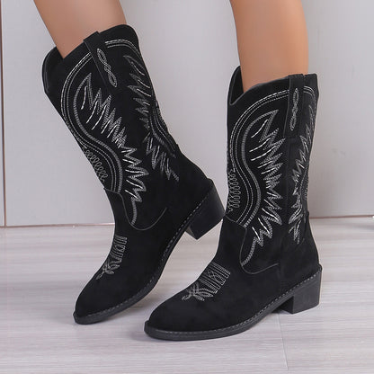 Women's Below-the-Knee Pointed Toe Chunky Heel Boots