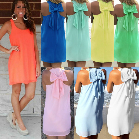 Women's Sleeveless Dress With Bow Design