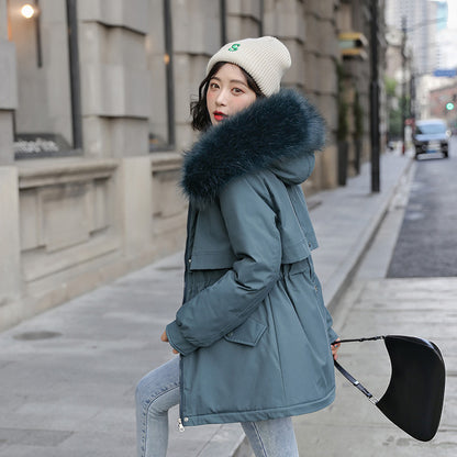 Thickened Parka with Big Fur Collar – Loose, Cotton-Padded, and Fleece-Lined for Warmth