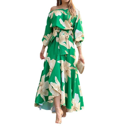 Women's Printed Lantern Sleeve Dress