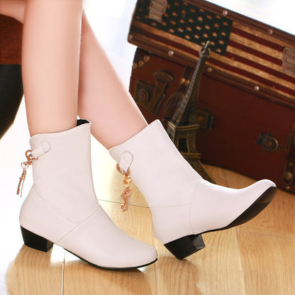 Women's Low Heel PU Leather Ankle Boots