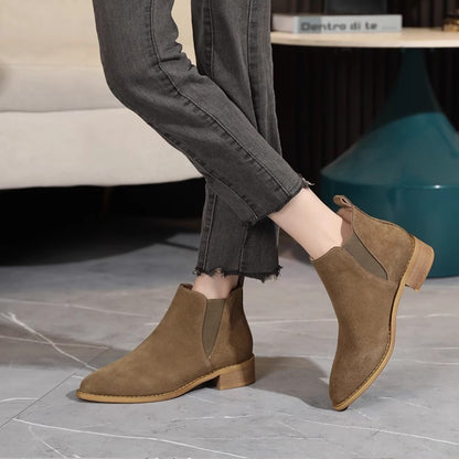 Plus Size Pointed Toe Martin Boots with Chunky Heel and Side Zip