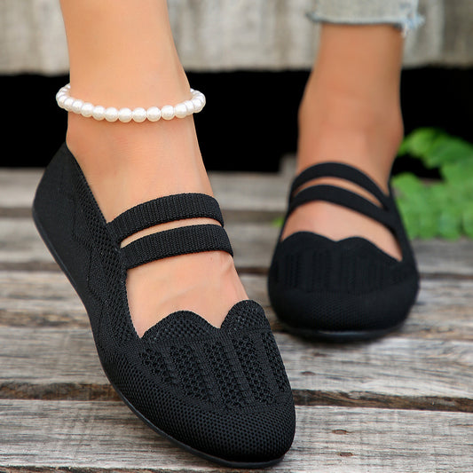 Women's Round Toe Slip-on Knit Casual Flat Shoes