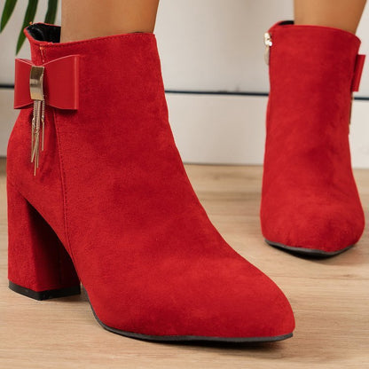 New Festive Chunky Heel Boots – Side Zipper Design