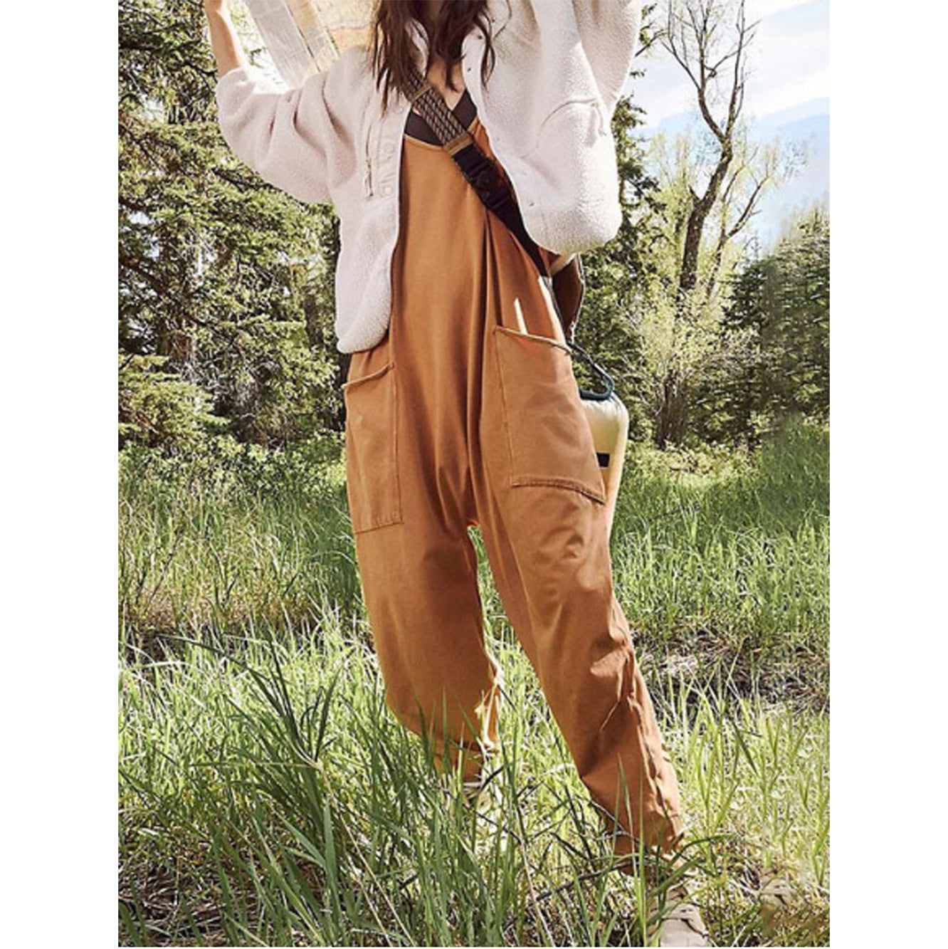 Zipper Pocket Suspender Jumpsuit