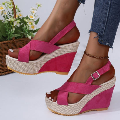 Plus Size Women's Denim Platform Wedge Sandals