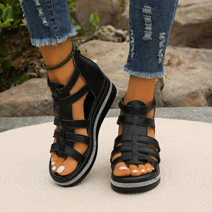 Summer Women's Platform Wedge Sandals with Rhinestones