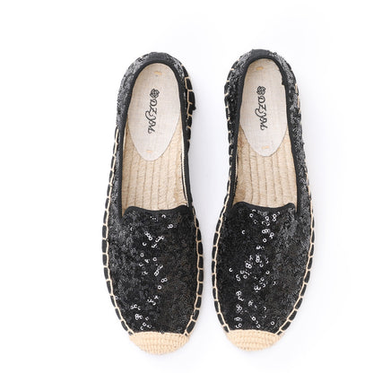 Women's Solid Color Sequin Canvas Shoes – Breathable and Fashionable Casual Footwear