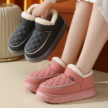 Winter Plush Cotton Shoes – Warm Thick-Bottom Waterproof Home Slippers for Women