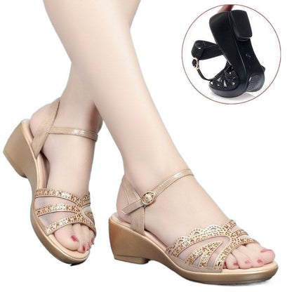 Womens Soft Leather Summer Sandals Hollow Mesh Peep Toe Shoes