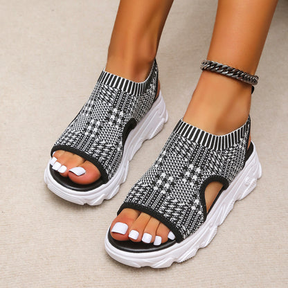 Women's Summer Fashion Casual Woven Mid Heel Platform Sandals