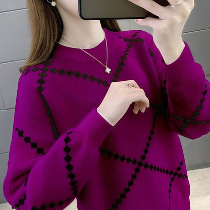 Western Style Loose-Fit Round Neck Knitted Pullover Top