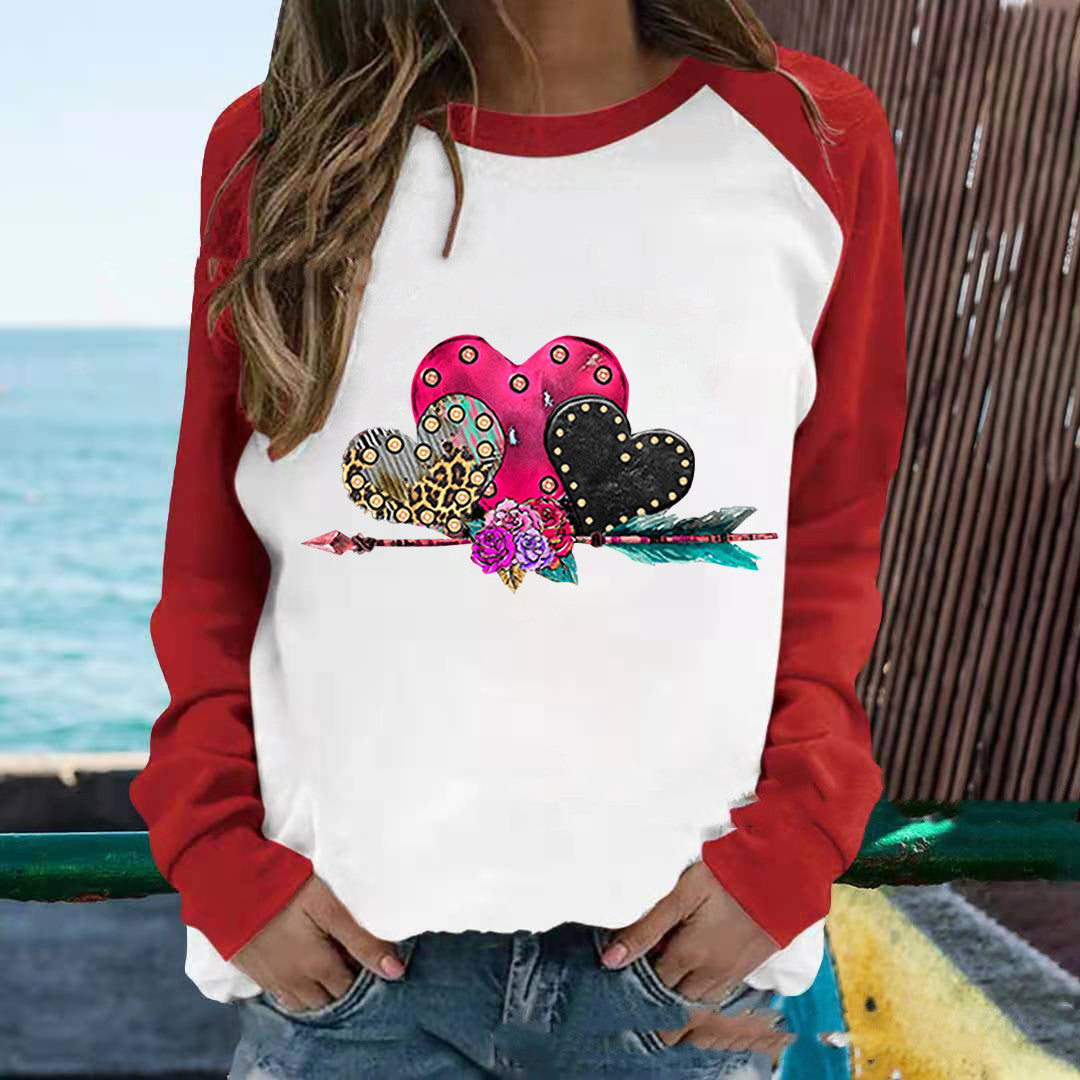 Plus Size Women's Color Matching Printing Love T-shirt