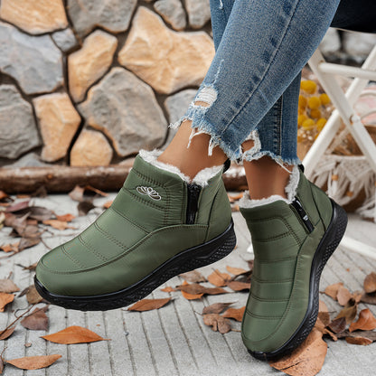 Women's Winter Snow Boots – Side Zipper, Casual Warm Plush Flat Shoes, Fleece-Lined Ankle Boots