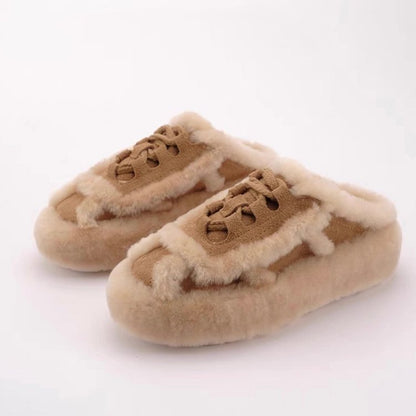 Woman's Thick Sole Lamb Wool Outerwear Half Slippers