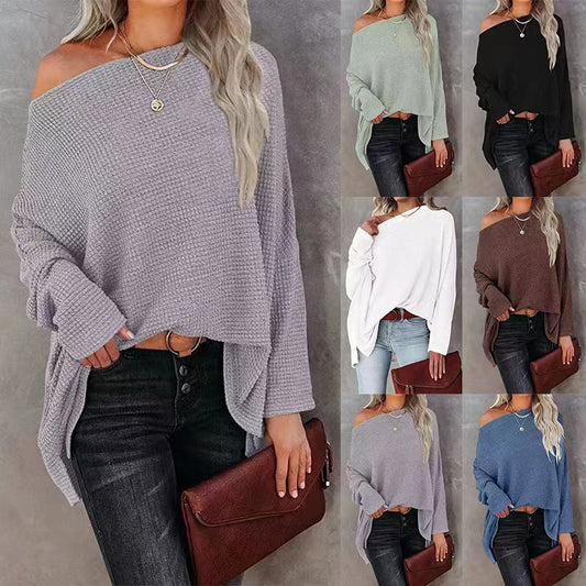 Women's Casual Off-the-Shoulder Batwing Long Sleeve Sweater