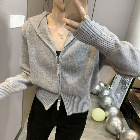 Women's Double Zipper Sweater Coat Cardigan