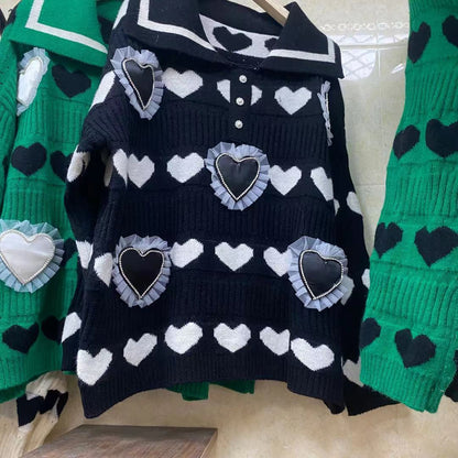 Printed Sweater with Doll Collar - Women's Fashion