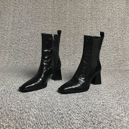 Woman's Square Head Boots with Chunky Heels