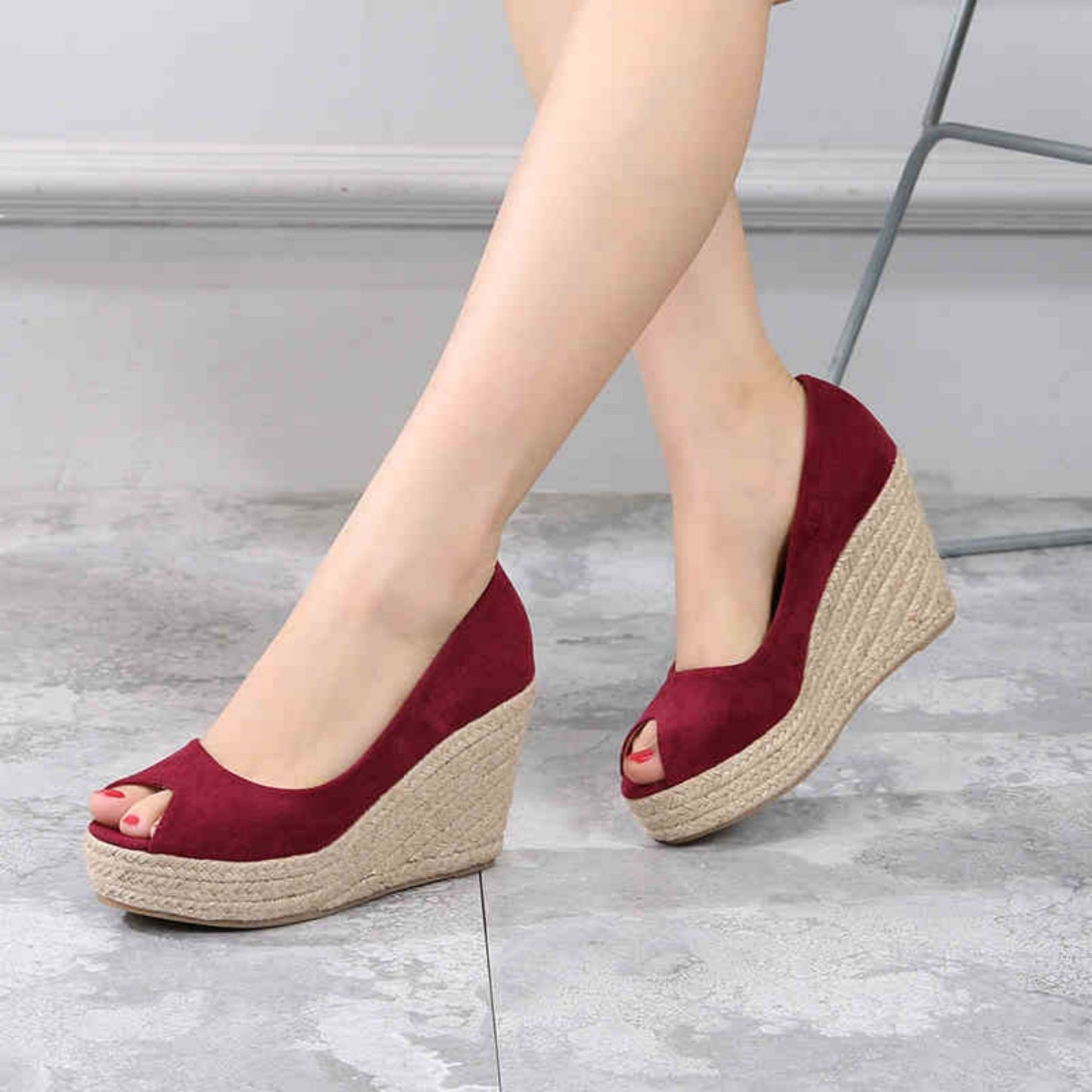 Korean Spring and Autumn Slope Heel Peep Toe Shoes