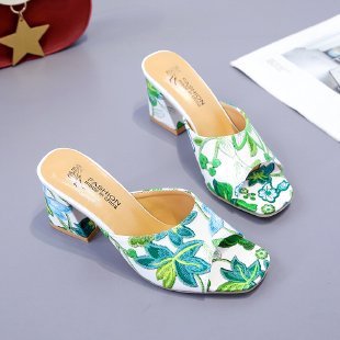 Women's Casual Outdoor Printed Chunky Heel Slippers