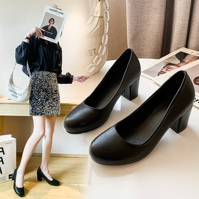 Women's Black Leather High Heel Shoes – Professional and Elegant Design