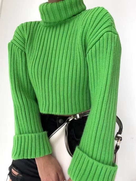 Women's Striped Turtleneck Sweater – Short Style