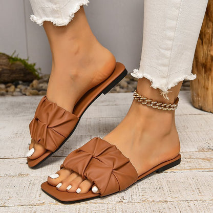 Plus Size Square Toe Summer Flat Slippers