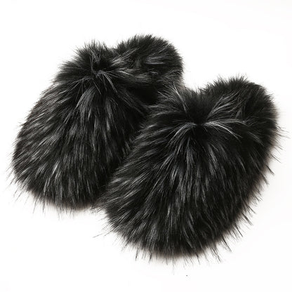 Women's Fluffy Slippers – Autumn and Winter Home Fleece-Lined Warm Artificial Fur