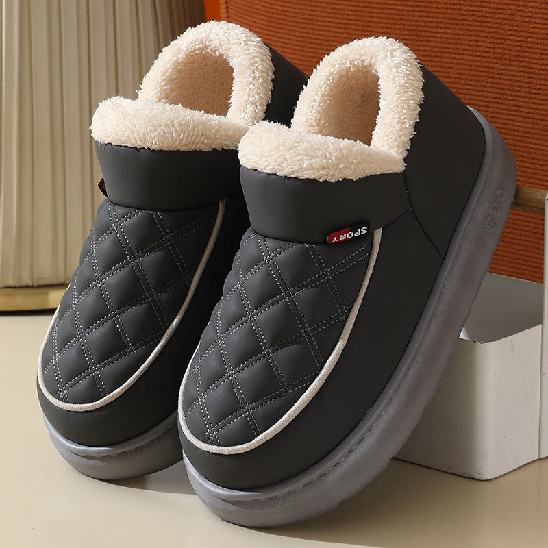 Winter Plush Cotton Shoes – Warm Thick-Bottom Waterproof Home Slippers for Women