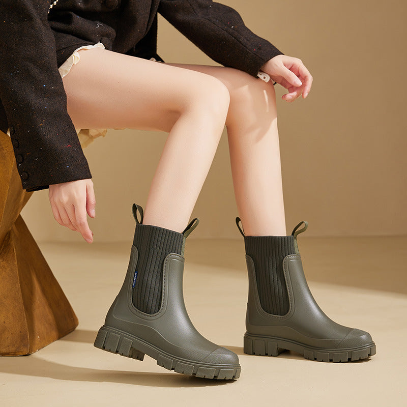 Women's Wear-Resistant Waterproof Rain Boots with Height-Boosting, Non-Slip Sole