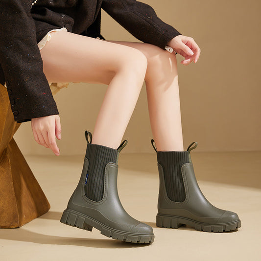 Women's Wear-Resistant Waterproof Rain Boots with Height-Boosting, Non-Slip Sole