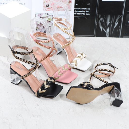 Fashionable Large Size Sandals for Women's Summer with Chain High Heels