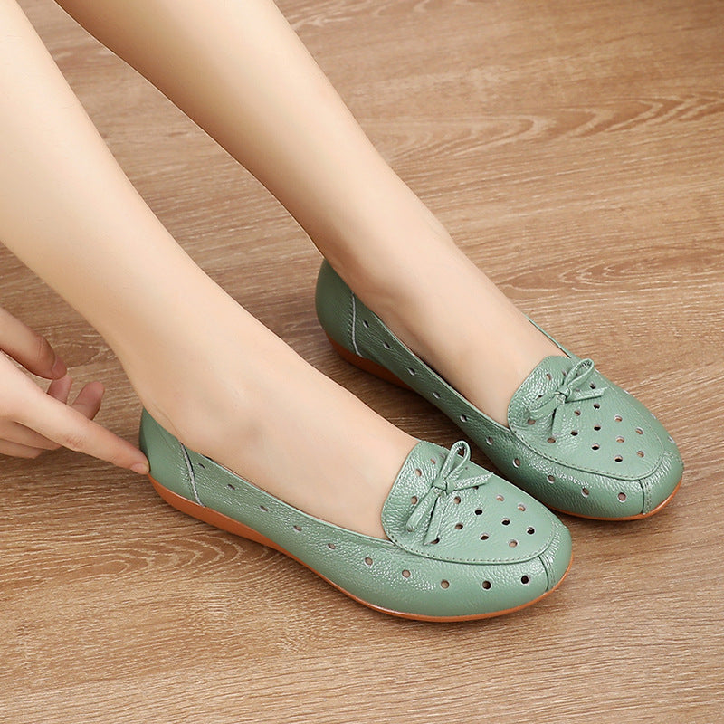 Women's Summer Hollow-Out Leather Flat Shoes