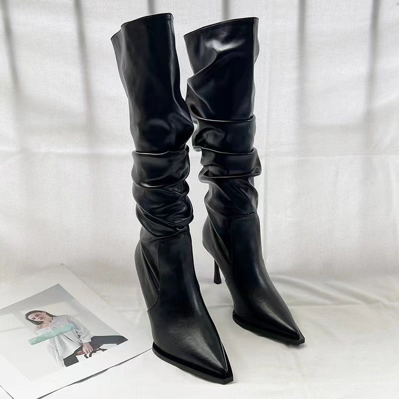 Women's Pointed Pleated High Boots in European and American Style