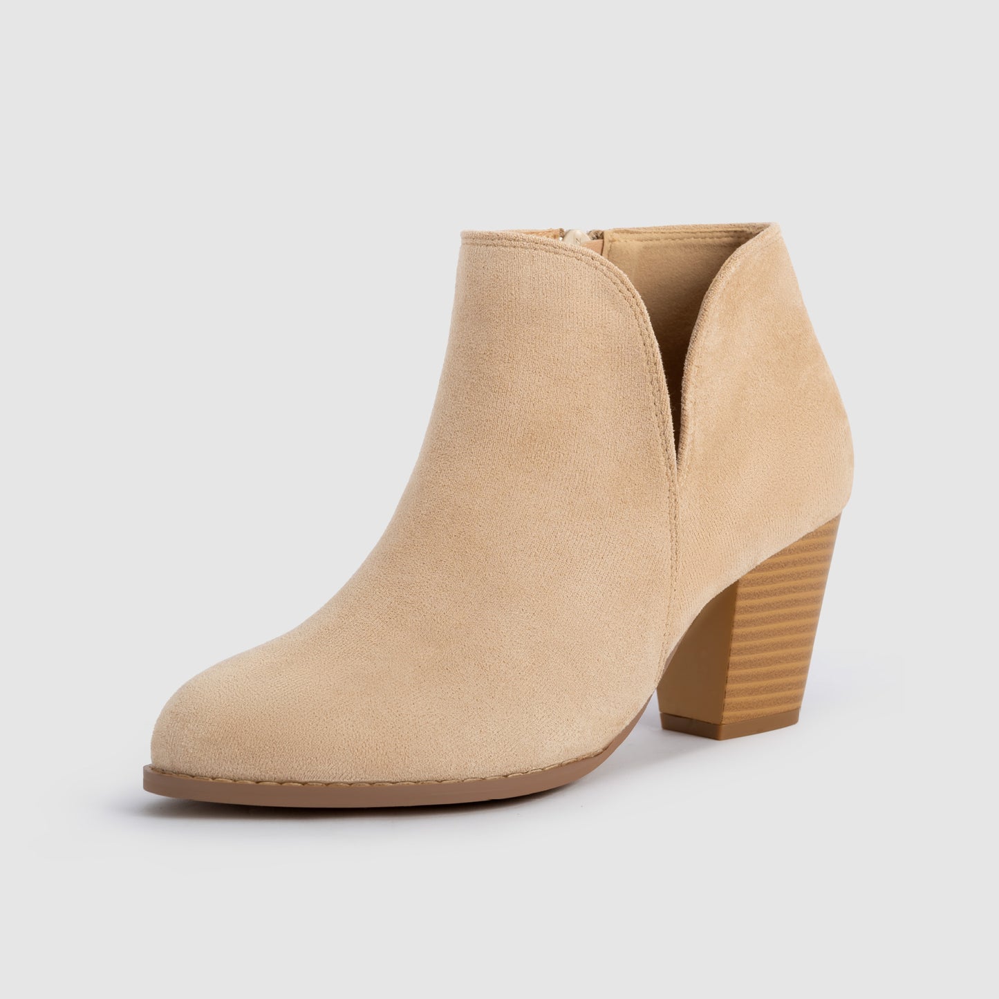 Women's V-Cut Side Zipper Suede Chunky Heel Ankle Boots with Round Toe