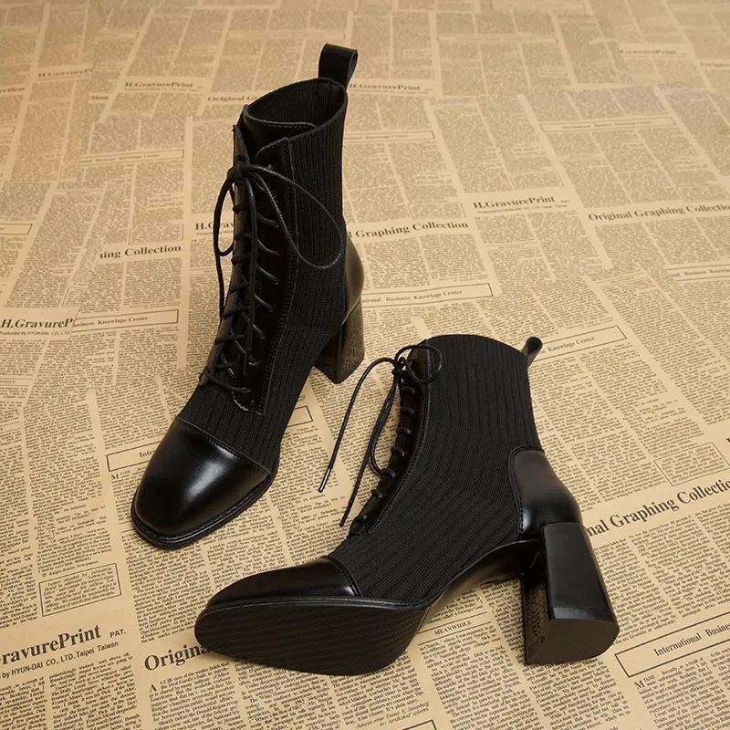 Women's Ankle Boots - High Heel Martin Boots for Autumn and Winter