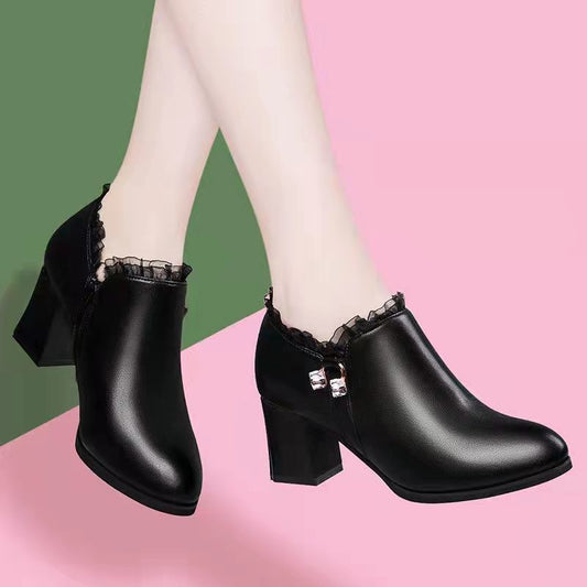 Soft Sole Chunky Heel Mid Heel Shoes with Bow for Middle-Aged Women