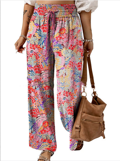 Loose Floral Drawstring Women's Trousers