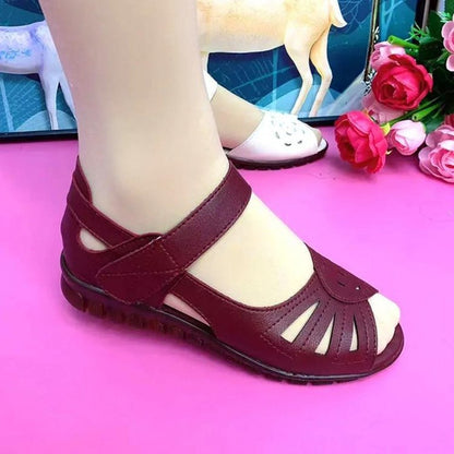 Sandals Flat Wine Red Mom Middle-aged And Elderly Women's Magic Stick Shoes