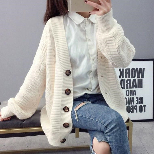 Versatile Ladies Knit Cardigan in Hollow Solid Color - Loose & Thin