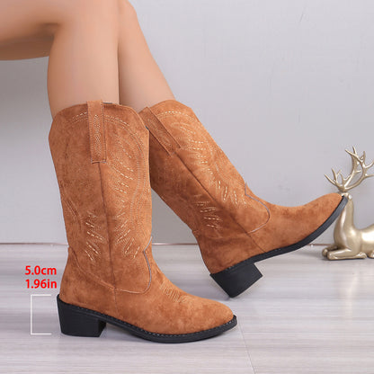 Women's Below-the-Knee Pointed Toe Chunky Heel Boots