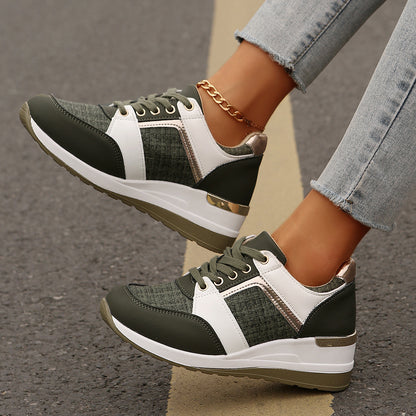 Women’s Colorblock Lace-Up Sneakers - Casual Thick-Soled Round Toe Sports Shoes & Easy Slip-On Footwear