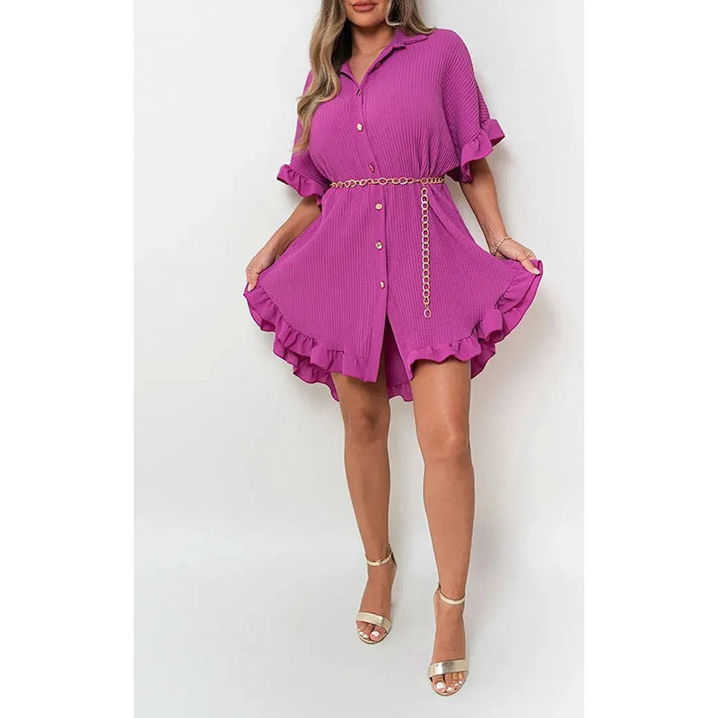 Fashion Ruffle Sleeve Shirt Dress